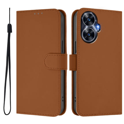 Skin Feel Solid Color Leather Phone Case with Lanyard, For Realme C55 4G Global