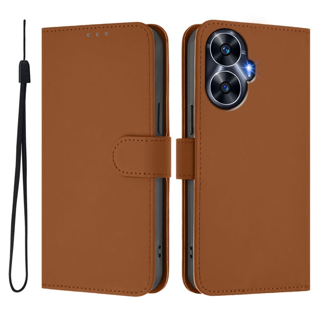 Skin Feel Solid Color Leather Phone Case with Lanyard, For Realme C55 4G Global