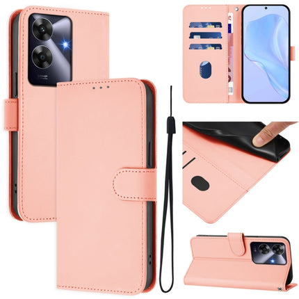 Skin Feel Solid Color Leather Phone Case with Lanyard, For Realme C63 Global