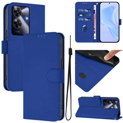 Skin Feel Solid Color Leather Phone Case with Lanyard, For Realme C63 Global