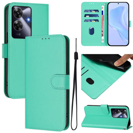 Skin Feel Solid Color Leather Phone Case with Lanyard, For Realme C63 Global
