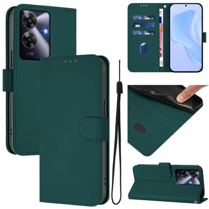 Skin Feel Solid Color Leather Phone Case with Lanyard, For Realme C63 Global