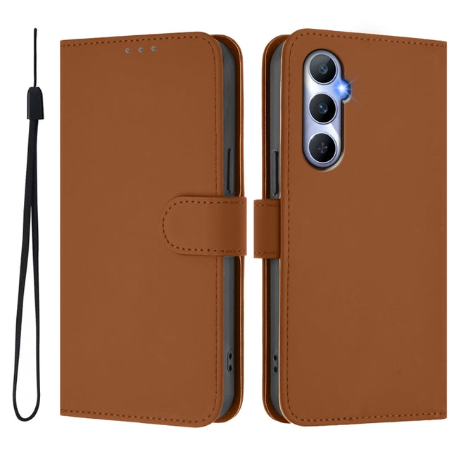 Skin Feel Solid Color Leather Phone Case with Lanyard, For Realme C65 4G Global