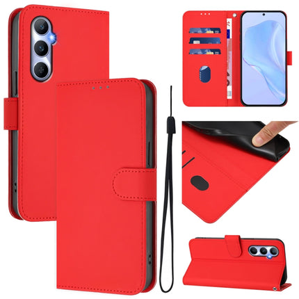 Skin Feel Solid Color Leather Phone Case with Lanyard, For Realme C65 4G Global