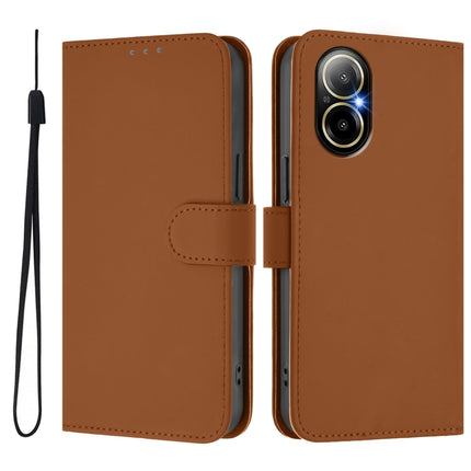 Skin Feel Solid Color Leather Phone Case with Lanyard, For Realme C67 4G Global