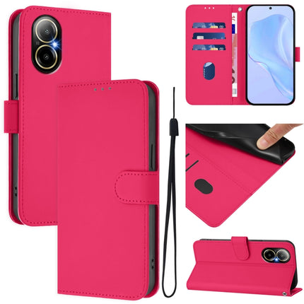 Skin Feel Solid Color Leather Phone Case with Lanyard, For Realme C67 4G Global