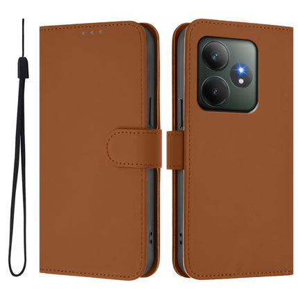 Skin Feel Solid Color Leather Phone Case with Lanyard, For Realme GT 6 5G Global