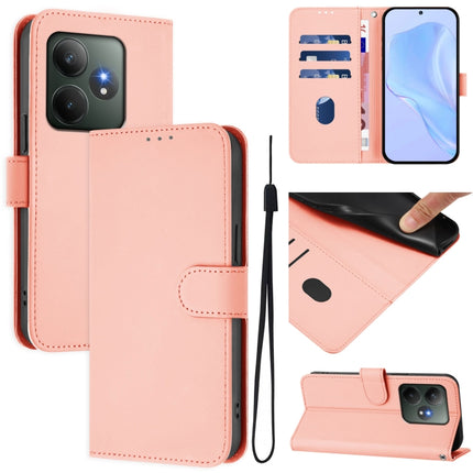 Skin Feel Solid Color Leather Phone Case with Lanyard, For Realme GT 6 5G Global