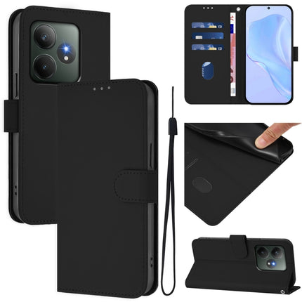 Skin Feel Solid Color Leather Phone Case with Lanyard, For Realme GT 6 5G Global