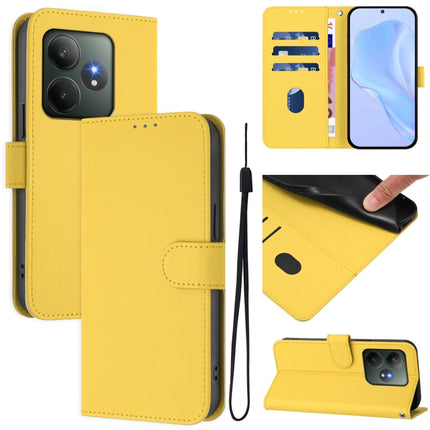 Skin Feel Solid Color Leather Phone Case with Lanyard, For Realme GT 6 5G Global