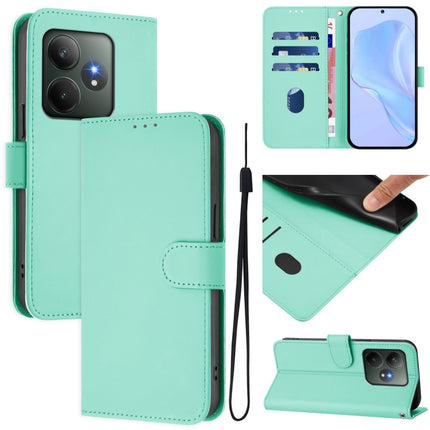 Skin Feel Solid Color Leather Phone Case with Lanyard, For Realme GT 6 5G Global
