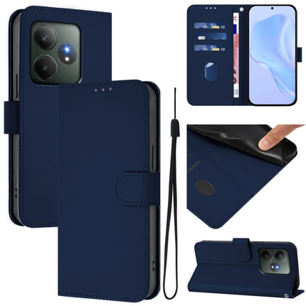Skin Feel Solid Color Leather Phone Case with Lanyard, For Realme GT 6 5G Global