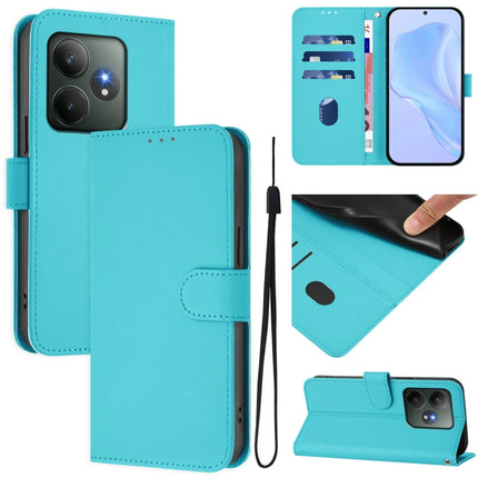 Skin Feel Solid Color Leather Phone Case with Lanyard, For Realme GT 6 5G Global
