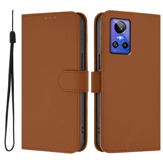 Skin Feel Solid Color Leather Phone Case with Lanyard, For Realme GT Neo 3