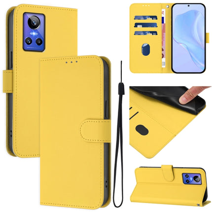 Skin Feel Solid Color Leather Phone Case with Lanyard, For Realme GT Neo 3