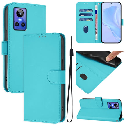Skin Feel Solid Color Leather Phone Case with Lanyard, For Realme GT Neo 3