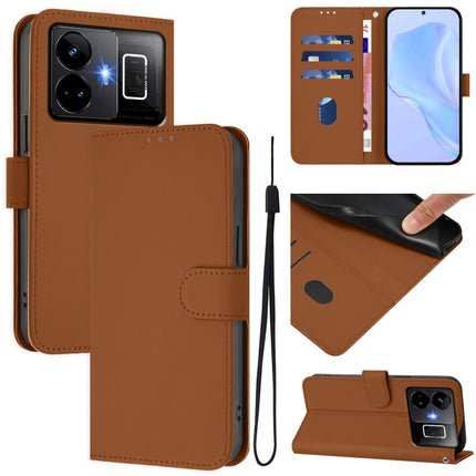 Skin Feel Solid Color Leather Phone Case with Lanyard, For Realme GT3 5G / GT Neo 5 240W