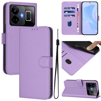 Skin Feel Solid Color Leather Phone Case with Lanyard, For Realme GT3 5G / GT Neo 5 240W