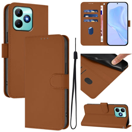 Skin Feel Solid Color Leather Phone Case with Lanyard, For Realme Note 50 4G Global