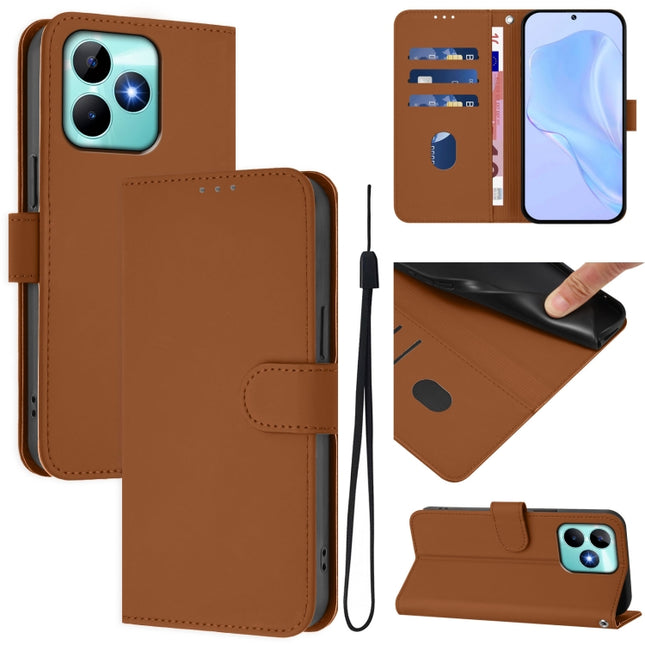 Skin Feel Solid Color Leather Phone Case with Lanyard, For Realme Note 50 4G Global