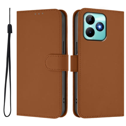Skin Feel Solid Color Leather Phone Case with Lanyard, For Realme Note 50 4G Global