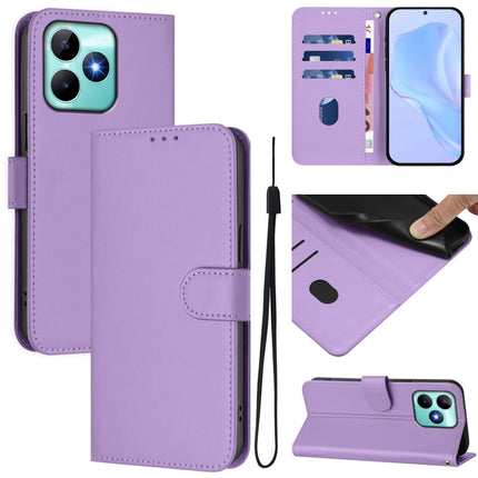 Skin Feel Solid Color Leather Phone Case with Lanyard, For Realme Note 50 4G Global