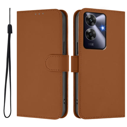 Skin Feel Solid Color Leather Phone Case with Lanyard, For Realme Note 60 4G Global