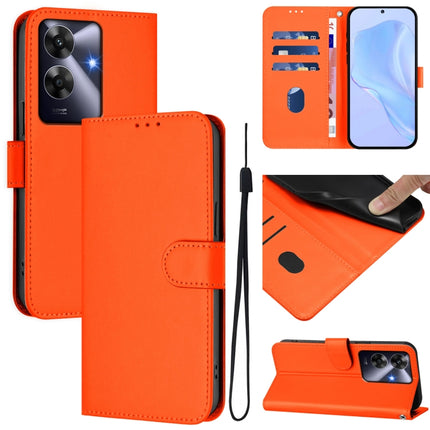 Skin Feel Solid Color Leather Phone Case with Lanyard, For Realme Note 60 4G Global