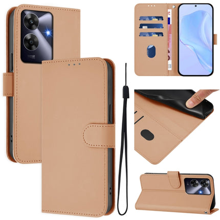 Skin Feel Solid Color Leather Phone Case with Lanyard, For Realme Note 60 4G Global