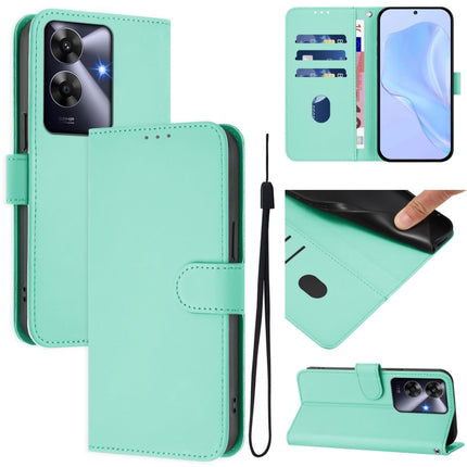 Skin Feel Solid Color Leather Phone Case with Lanyard, For Realme Note 60 4G Global