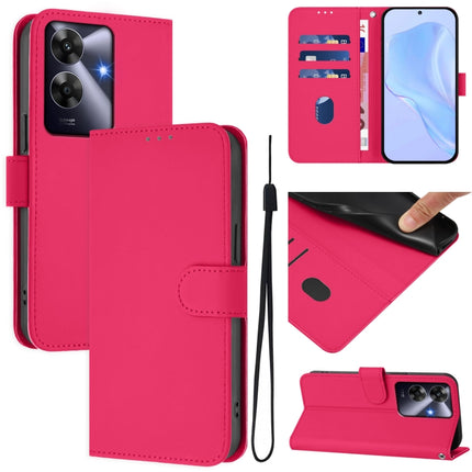 Skin Feel Solid Color Leather Phone Case with Lanyard, For Realme Note 60 4G Global