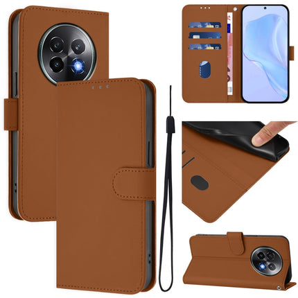 Skin Feel Solid Color Leather Phone Case with Lanyard, For Realme 13+ 5G Global