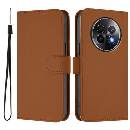 Skin Feel Solid Color Leather Phone Case with Lanyard, For Realme 13+ 5G Global