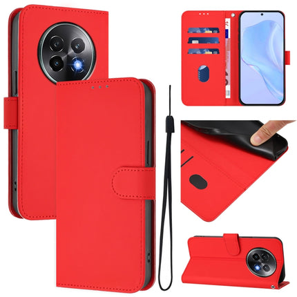 Skin Feel Solid Color Leather Phone Case with Lanyard, For Realme 13+ 5G Global