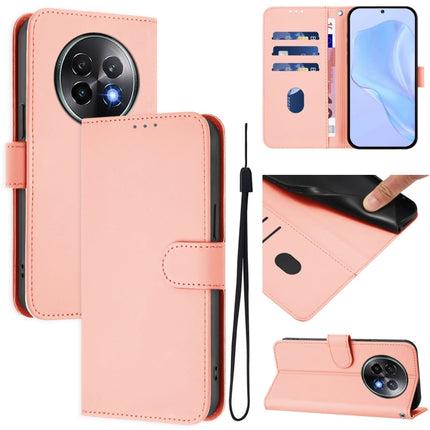 Skin Feel Solid Color Leather Phone Case with Lanyard, For Realme 13+ 5G Global