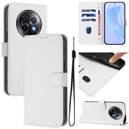 Skin Feel Solid Color Leather Phone Case with Lanyard, For Realme 13+ 5G Global