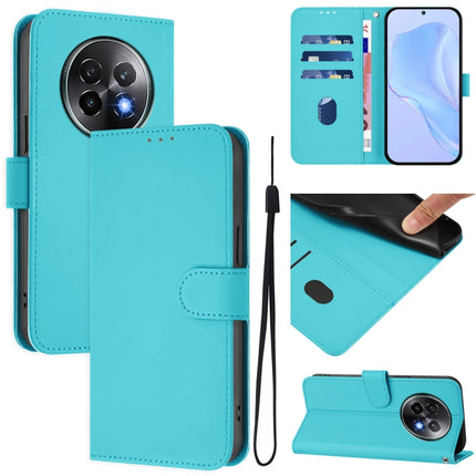 Skin Feel Solid Color Leather Phone Case with Lanyard, For Realme 13+ 5G Global