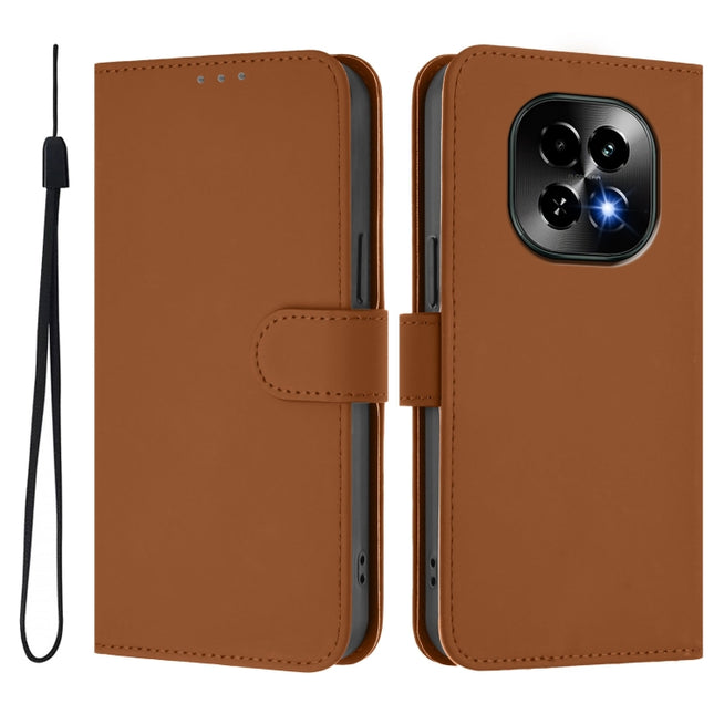 Skin Feel Solid Color Leather Phone Case with Lanyard, For Realme C63 5G Global
