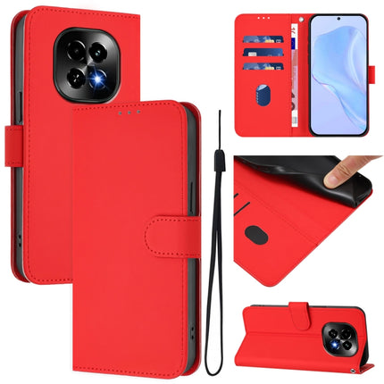 Skin Feel Solid Color Leather Phone Case with Lanyard, For Realme C63 5G Global