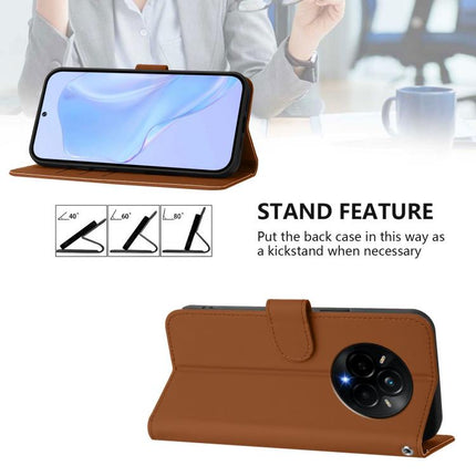 Skin Feel Solid Color Leather Phone Case with Lanyard, For Realme 14 Pro