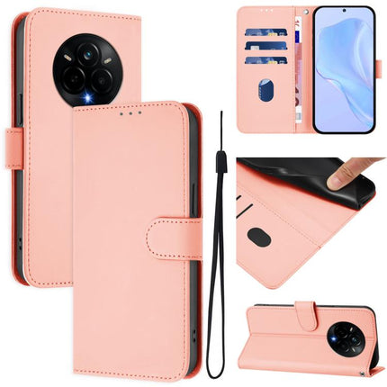 Skin Feel Solid Color Leather Phone Case with Lanyard, For Realme 14 Pro