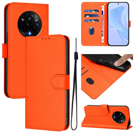 Skin Feel Solid Color Leather Phone Case with Lanyard, For Realme 14 Pro