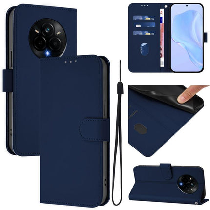 Skin Feel Solid Color Leather Phone Case with Lanyard, For Realme 14 Pro