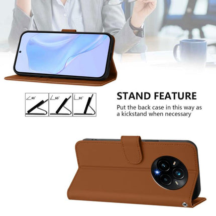Skin Feel Solid Color Leather Phone Case with Lanyard, For Realme 14 Pro+