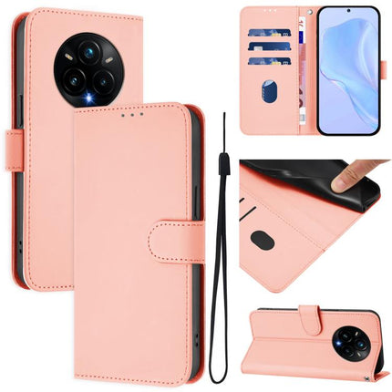 Skin Feel Solid Color Leather Phone Case with Lanyard, For Realme 14 Pro+