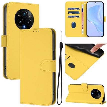 Skin Feel Solid Color Leather Phone Case with Lanyard, For Realme 14 Pro+