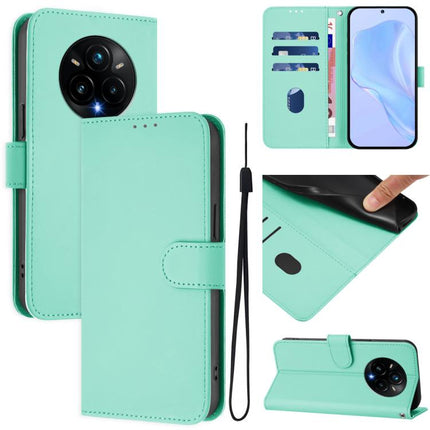 Skin Feel Solid Color Leather Phone Case with Lanyard, For Realme 14 Pro+