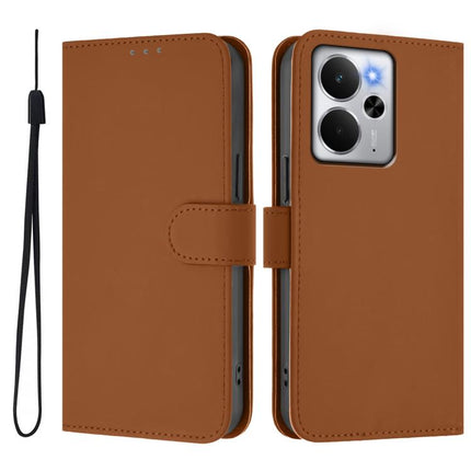 Skin Feel Solid Color Leather Phone Case with Lanyard, For Realme 14 5G / 14T 5G Global