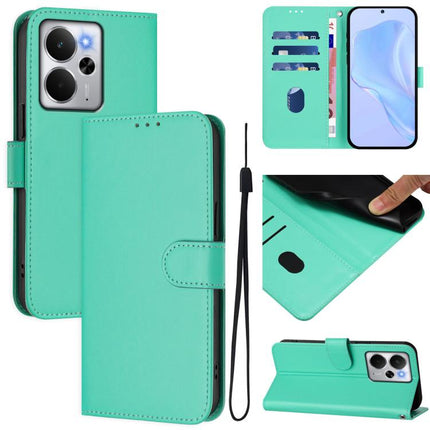 Skin Feel Solid Color Leather Phone Case with Lanyard, For Realme 14 5G / 14T 5G Global