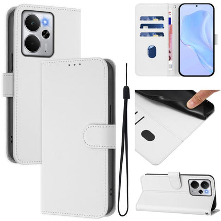 Skin Feel Solid Color Leather Phone Case with Lanyard, For Realme 14 5G / 14T 5G Global